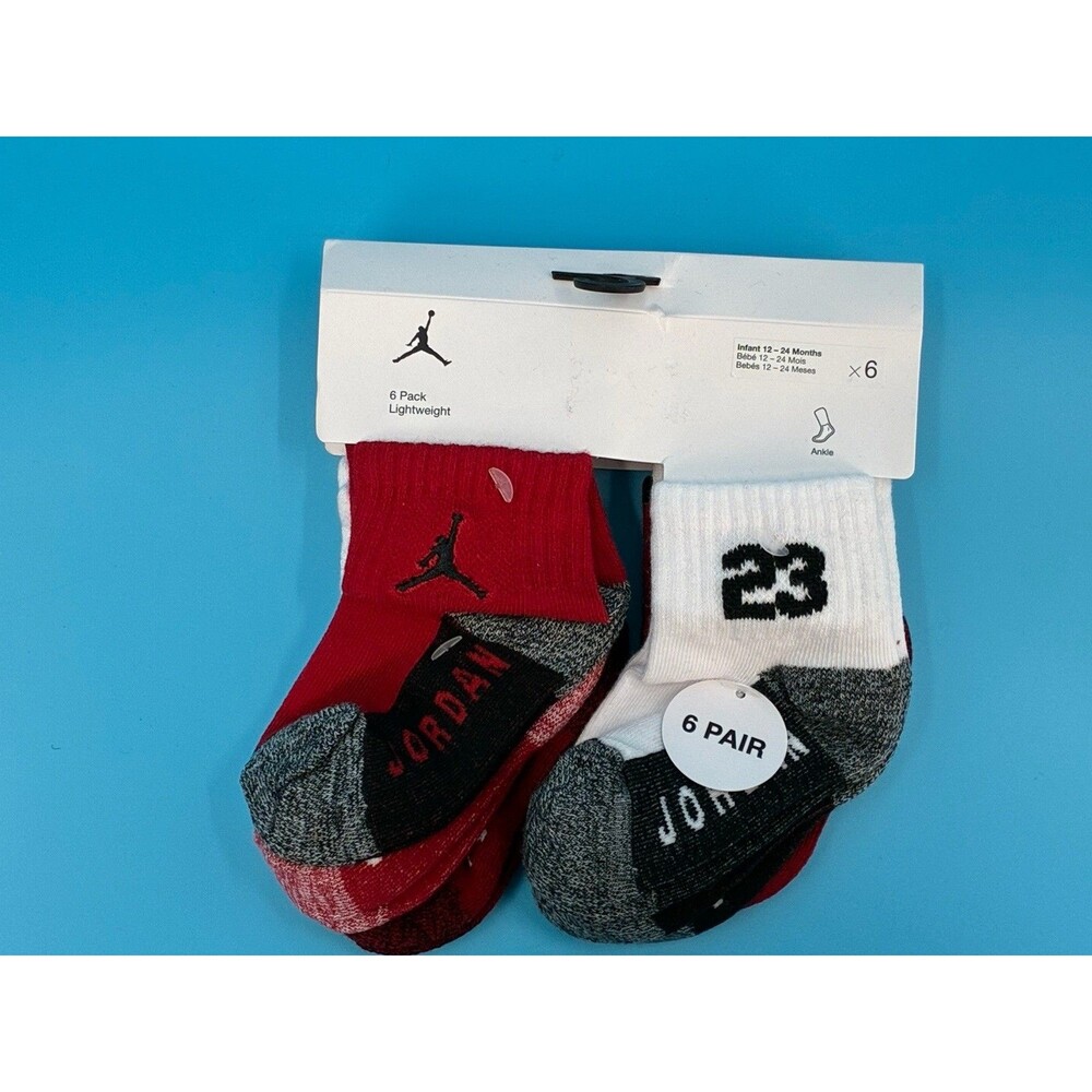 Jordan Infant Ankle Socks 6-Pack Red Black White Size 12–24 Months NWT